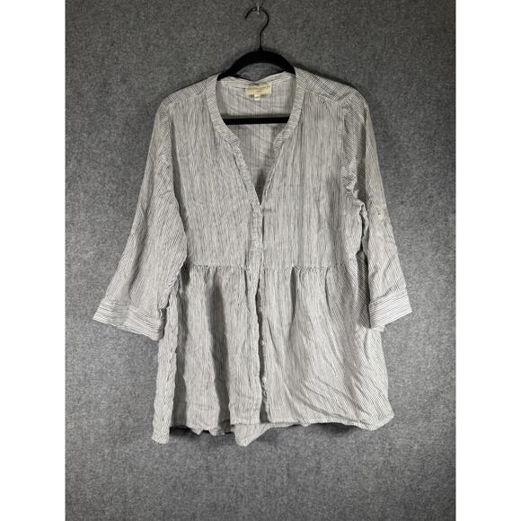 Cynthia Rowley Blouse Women 1X Black Striped Long Sleeve Button Front Relax‎ - Picture 1 of 7